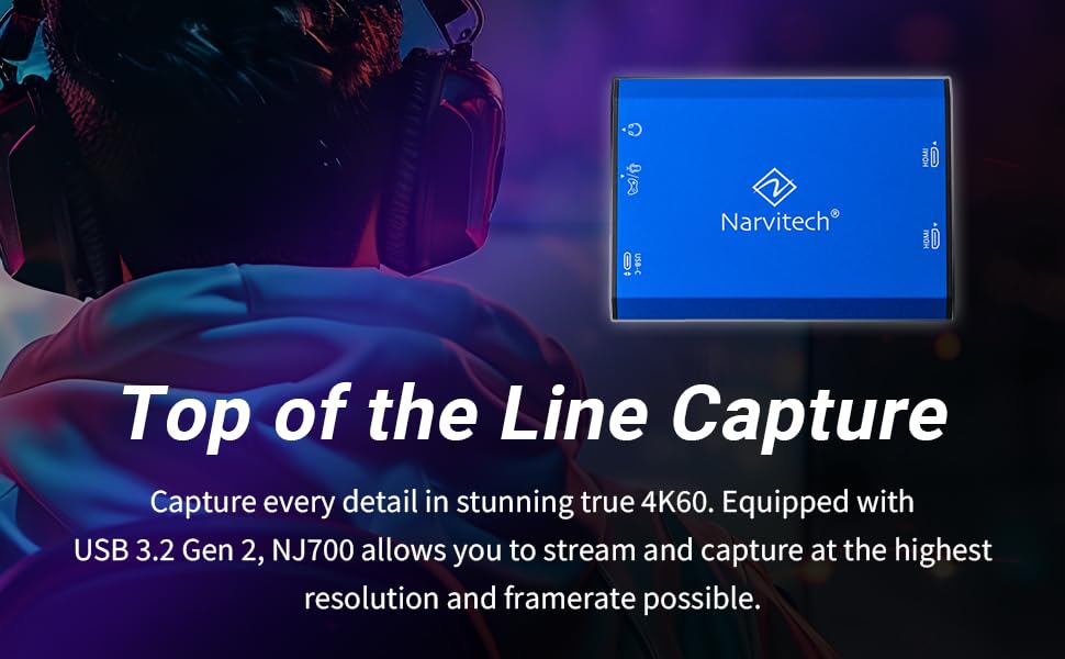 NJ700 4K Capture Card, HDMI 2.1 Video Capture Card with 4K144 HDR Passthrough, USB 3.2 Ultra-Low Latency for PS5 Pro, Xbox Series X, Switch 2, PC, OBS Streaming & Gaming Recorder