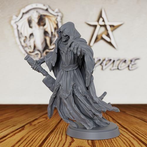 AUSPDICE Ghost Knight 28mm Unpainted DND Miniature Spectral Wraith AS446 | Hooded Undead Fantasy Figure with Tattered Robes and Clawed Hand for Dungeons and Dragons, TTRPG Games and Dungeon Masters