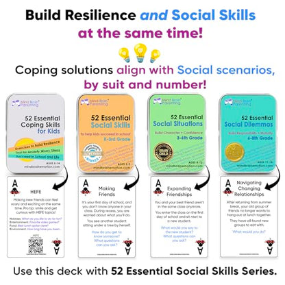 Mind Brain Emotion 52 Essential Coping Skills for Kids: Mindfulness CBT Cards for Stress, Anxiety, Anger, Executive Functioning, Coping Strategies for Anxious Generation, Family, School Therapy Game - style: Coping Skills for Kids