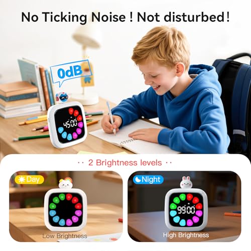 Yunbaoit Digital Visual Timer for Kids, Rechargeable 99-Minute Silent Countdown Timer with 19 Ringtones, 9 Optional DIY Color Petal Display, Time Management Tool with Pause Function (3 Dolls) - style: 3 Dolls
