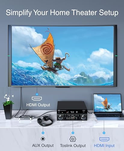 Kinivo HDMI Switch with Audio Extractor 560BNT (5 in 1 Out Hub, Toslink Optical Audio Port, SPDIF, 4K 60Hz Switcher, 18Gbps, IR Remote) - Compatible with Gaming Console, Cable TV, PC, Dolby Digital - size: 4K - 5 Port with Toslink