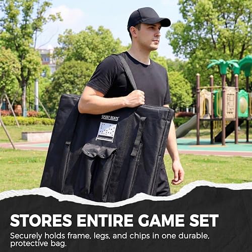 Height Adjustable Giant Wooden 4 in A Row Game | Adjust Heights (2.75-3.75 FT), Foldable Tray, Wall Mounted or Set-up on Ground, Carrying Case - style: Premium (Adjustable 33"-45")