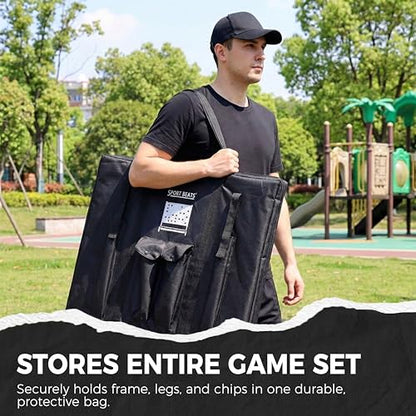Height Adjustable Giant Wooden 4 in A Row Game | Adjust Heights (2.75-3.75 FT), Foldable Tray, Wall Mounted or Set-up on Ground, Carrying Case - style: Premium (Adjustable 33"-45")