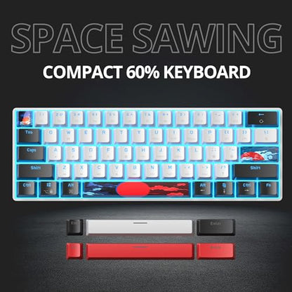 Protable 60% Percent Gaming Keyboard Mechanical, Mini Compact Ice-Blue LED Backlit 61 Keys Wired Office Keyboard with red Switch for Mac/Win/PS4/PS5（61White/red Switch） - color: 61White/red Switch