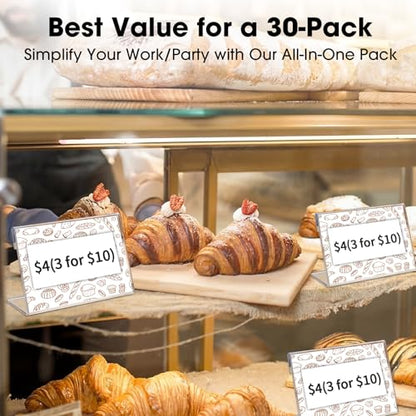 20 PCS Small Acrylic Sign Holder 4x3 inch, Small Acrylic Food Sign Labels for Party Buffet, Retail Price Display Holder, Clear Plastic Table Counter Top Stand for Name Card, Bakery, Wedding, Event Decor - size: 20PCS 4" X 3"(10.1X7.6)