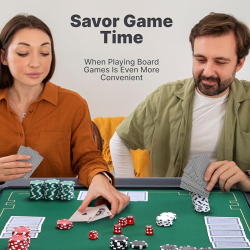 Queensell Folding Game Table with Double Sided Mat, Foldable Board Game Table for Mahjong, Domino, Poker, Puzzle, Card - 35 x 35 x 27 Inches with Storage Bag