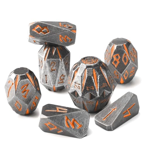 ZHOORQI Metal DND Dice Stonehenge Polyhedral Die Set for RPG(Rusty Orange | D and D Dice, 7Pcs/Set Unique Cool Dice, Perfect Dice Gifts for Dungeons and Dragons RPG Role Play Games - color: Rusty Orange