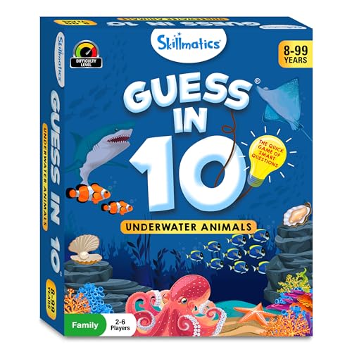 Skillmatics Guess in 10 Underwater Animals, Perfect for Boys, Girls, Kids, and Families Who Love Card Games, Toys, Board Games, Gifts for Ages 8, 9, 10 and Up | Perfect for Boys, Girls, and Families Who Love Card Games, Toys, Board Games, Gifts for Ages 8