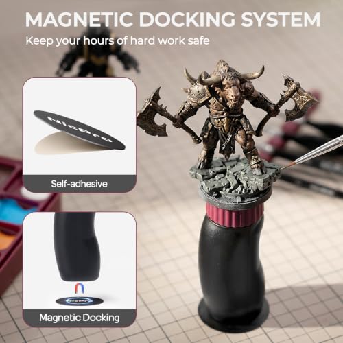 Nicpro Miniature Painting Handle Kit, 360° Rotating Miniature Holder | Ergonomic Handle with Magnetic Dock, 4 Swappable Caps, 3 Dock Plates & 50g Putty, for Model, Fantasy Figurines, 3d Prints
