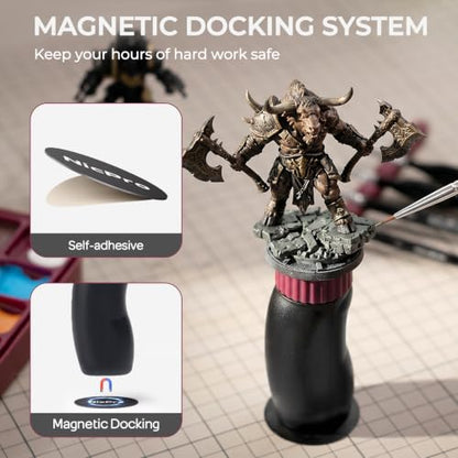 Nicpro Miniature Painting Handle Kit, 360° Rotating Miniature Holder | Ergonomic Handle with Magnetic Dock, 4 Swappable Caps, 3 Dock Plates & 50g Putty, for Model, Fantasy Figurines, 3d Prints