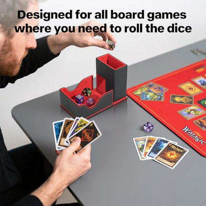 Dice Roller Tower, Premium DND Magnetic Dice Tray, Foldable PU Leather Dice Tower RPG Gifts for Dungeons and Dragons MTG Dm & Player Black/Red - color: Black/Red