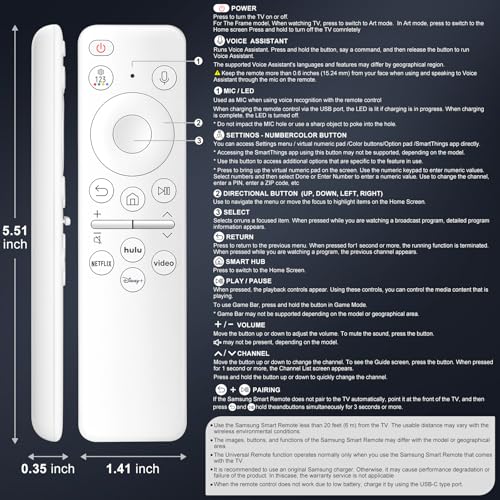 Rechargeable Voice Remote for Samsung-TV-Remote-Control-Replacement Compatible with Samsung Smart Solar Frame QLED Curved Crystal UHD OLED TVs - color: Rechargeable Remote for Samsung TV