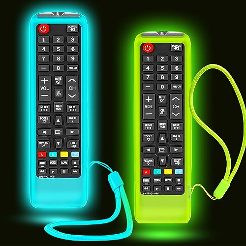 2Pack Case for Samsung TV Remote, Cover for Samsung Remote Control for Smart TV Universal Replacement Silicone Sleeve Skin with Lanyard Glow in The Dark Green and Blue - color: Green+Blue