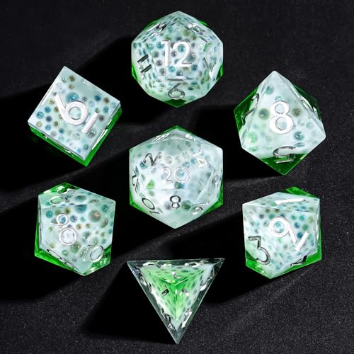 7PCS Cocktail Dice Set,Handmade Sharp Edge Dice Set D&D RPG Polyhedral Die,for Dungeons and Dragons TTRPG Games Roleplaying Games,with Gift Box.(Green) - color: Cocktail Green