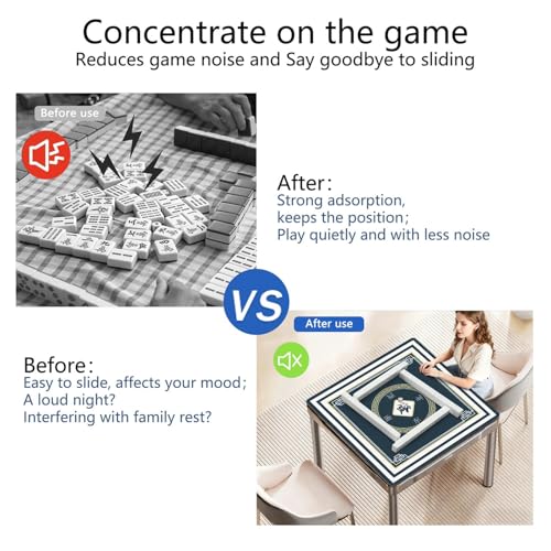 Mahjong Mat for Table with Carrying Bag & 3 Dice, Dark Navy Blue 31.5"x31.5" Square Rubber Mahjong Table Cover, Non-Slip & Noise Reduction Gaming Mat for Mah Jongg, Poker, Dominoes & Tile Games - color: Dark Navy Blue