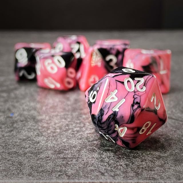 Sage’s Portal Stones DND Dice Set Acrylic Opaque 7-PC Polyhedral DND Dice Set for Dungeons and Dragons D&D Sage’s Cantrips RPG Tabletop TTRPG (Pink/Mica) - color: Pink/Mica