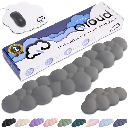 Cloud Keyboard Wrist Rest – Create-ables Qloud Cloud Wrist Rest for Computer Keyboard and Mouse, Ergonomic Memory Foam Wrist Pad with Non-Slip Base, Includes Cloud Mouse Pad – Gray - color: 11 Soft Gray