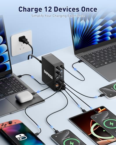 USB Charging Station (1000W),12-Port USB C Charger Block with Dual 100W PD USB-C Fast Charging Station Hub for MacBook Pro/Air/All iPad Phone 17/16 15/14/13/Pro Max/Samsung Galaxy Note (Black) - color: Black