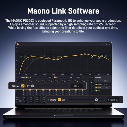 MAONO Dynamic Microphone-XLR USB Podcast Recording Mic: for Vocal Recording, Content Creation, Home Studio, Voiceover, with 192kHz/24bit, Noise Reduction, Mic Gain, Monitoring, Mute (PD300XT)
