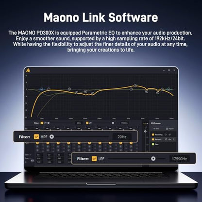 MAONO Dynamic Microphone-XLR USB Podcast Recording Mic: for Vocal Recording, Content Creation, Home Studio, Voiceover, with 192kHz/24bit, Noise Reduction, Mic Gain, Monitoring, Mute (PD300XT)