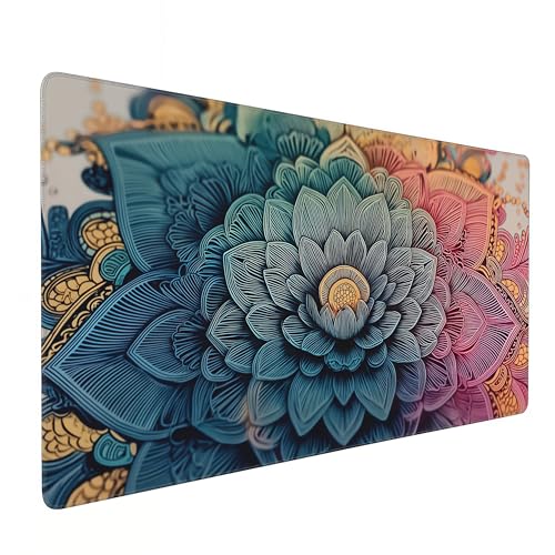 Large Mandala Design Mouse Pad, 35.4 x 15.7 Inch, Non-Slip Extended Gaming Pad, Bohemian Floral Pattern, for Office and Home Use - color: Mandala Pattern