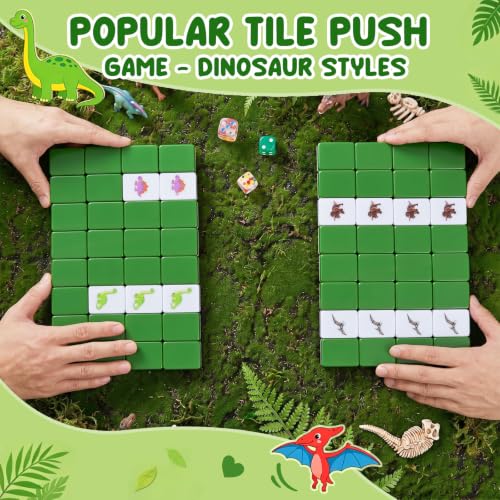 Capoda 2 Players Mahjong Block Set Dinosaur Mahjong Game with 65 Pcs 1.2 inch Green Tiles Mini Travel Tile Game with Dice Portable Bag for Holiday Travel Family Party Nights Supplies - style: Dinosaur