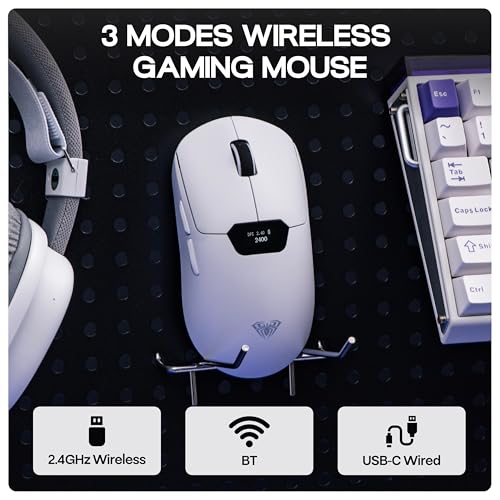 MechLands Aula SC390 Lightweight Gaming Mouse with Display Screen | 2.4G/USB-C/BT Wireless Mouse w/ 400mAh Battery, Adjustable 20,000 DPI, 1000 Polling Rate, PAW3311 Sensor, for Win/Mac (White) - color: White