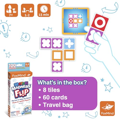 Foxmind Games: Match Madness Flip - Travel Sized Pattern Matching Puzzle Game, Develop Problem Solving-Logic-Fine Motor Skills, Kids 7+, 1-2 Players - style: Travel