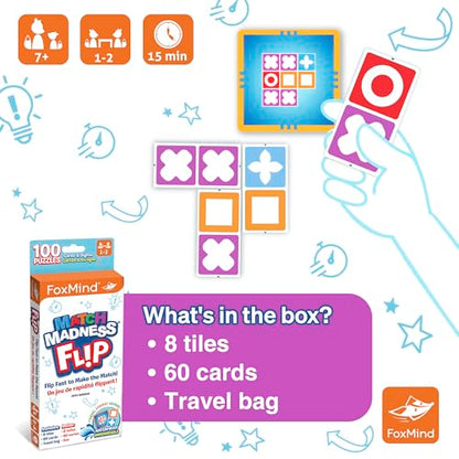 Foxmind Games: Match Madness Flip - Travel Sized Pattern Matching Puzzle Game, Develop Problem Solving-Logic-Fine Motor Skills, Kids 7+, 1-2 Players - style: Travel