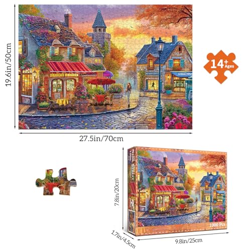 Puzzles for Adults 1000 Pieces,The Streets of Autumn Jigsaw Puzzle with 1:1 HD Poster, Perfect Interlocking No Dust, Stress Relief Ideal Gift for Family Games - color: The Streets of Autumn