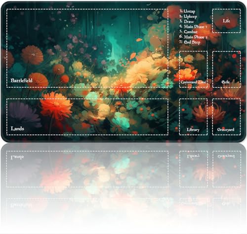 Playmat for MTG Magic Size 24x14 Inch Game Mats Tabletop Magic Play Mats,Premium Smooth Rubber Surface, Mousepad Compatible Qindaiwen for MTG RPG CCG Trading Card Game Play mats, Garden Full Flowers - color: Garden Full Flowers, size: playmat with zones