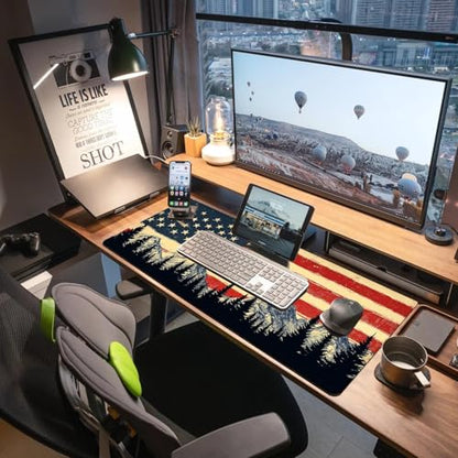 Extended Gaming Mouse Pad, Large Mouse Mat 3 mm Nature Rubber Base Mousepad with Stitched Edges, Non-Slip Desk Mat for Office Home Great Gift 31.5x11.8 Inch (USA Flag 3) - color: USA Flag 3