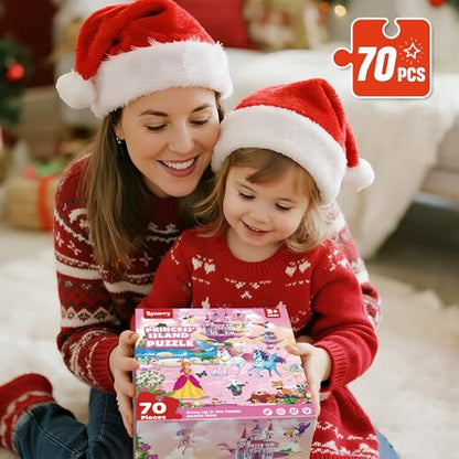 SYNARRY Unicorn Princess Mermaid Fairy Floor Puzzle for Kids Ages 3-5, Large 70 Piece Wooden Puzzle for Kids Ages 4-6, Preschool Toys Gifts for 3 4 5 6 7 8 Years Old Boys Girls Children - style: Unicorn Princess Mermaid Fairy