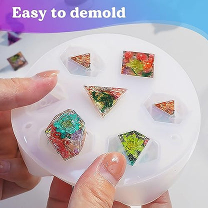 LET'S RESIN Dice Resin Molds Silicone, DND Dice Epoxy Resin Molds with 7 Standard Polyhedral Stereoscopic Dice Cavities, Silicone Molds for Epoxy Resin, DIY Dices Making, Table Board Game | with 7 Standard Polyhedral Stereoscopic Dice Cavities, Silicone M