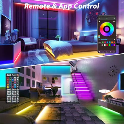 Ledagic 130 ft LED Lights for Bedroom (2 Rolls of 65ft) | Music Sync RGB LED Strip Lights with APP & Remote Control LED Lights for Room Home Party Christmas Wall Decor - size: 130ft