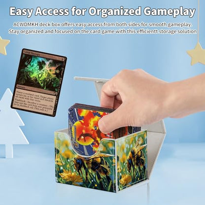 for MTG Commander Deck Box,Card Deck Box for Trading Yugioh MTG,Fits 100 Double Sleeved Cards,PU Leather Strong Magnet Case for Magic Commander TCG CCG,Cute Bee Grass - color: Cute Bee Grass