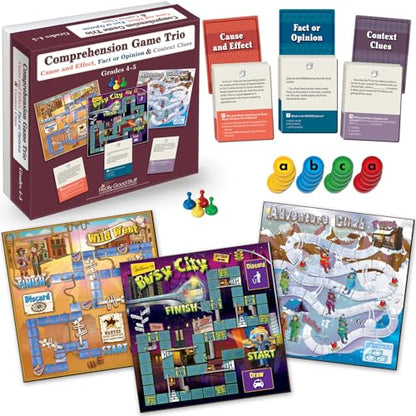 Really Good Stuff Reading Comprehension Board Game Trio, Grades 4-5 | Cause and Effect, Fact or Opinion & Context Clues, Set of 3 Games - size: Grades 4-5, style: Cause and Effect, Fact Or Opinion & Context Clues