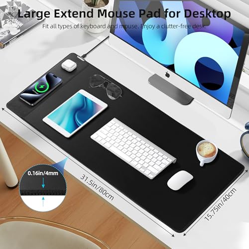Magnetic Wireless Charging Mouse Pad, 31.5"x15.8" XXL Desk Mat | Large Ultra-Smooth Surface, Non-Slip Rubber Base, Waterproof Computer Keyboard Mat for Office and Home, Black - color: Black - 31.5"x15.7"