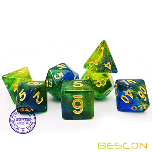 Bescon New Moonstone Dice Azure Stone, Polyhedral Dice Set of 7 - color: Azure Stone