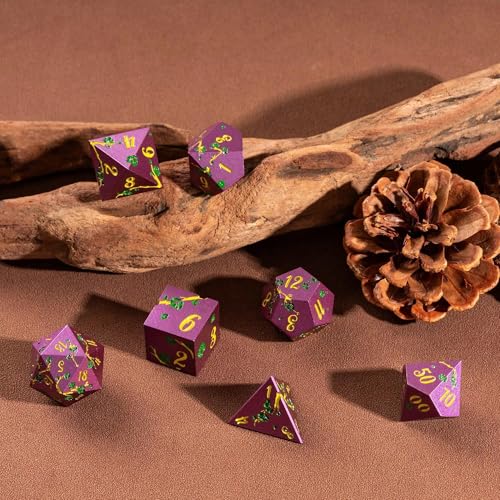 UDIXI DND Metal Dice Set Purple, Flower Solid Metal RPG Dice Set for D&D | Green Flower, Metal Case Packaging, Heavy Metal Dice, D&D Gift, for Dungeons and Dragons Role Playing Games Tabletop Games - color: Purple-yellow