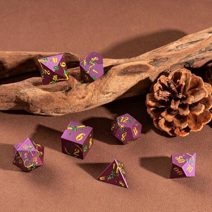 UDIXI DND Metal Dice Set Purple, Flower Solid Metal RPG Dice Set for D&D | Green Flower, Metal Case Packaging, Heavy Metal Dice, D&D Gift, for Dungeons and Dragons Role Playing Games Tabletop Games - color: Purple-yellow