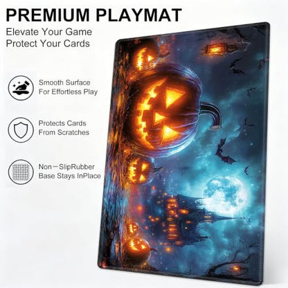 for MTG Playmat, Custom Trading Card Game Mat 27.6 x 15.7 in | Lantern Castle Night Premium Non-Slip Rubber Base, Water-Resistant & Stitched Edges, Personalized High-Definition Art - color: Lantern Castle Night, size: 28" x 16" Regular