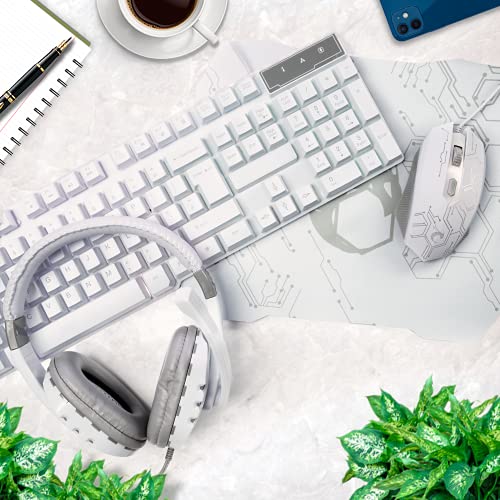 Gaming Keyboard and Mouse and Gaming Headset & Mouse Pad, Wired LED RGB Backlight Bundle for PC Gamers Users - 4 in 1 White Edition Hornet RX-250 - color: White