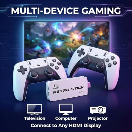 Retro Gaming Console Plug & Play Game Console for TV, 20001 Games-White, 4K HD HDMI Video Console, Dual 2.4G Wireless Controllers, Emulator Stick to Upgrade Nostalgia
