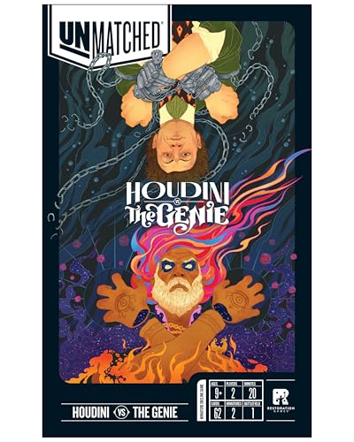 Restoration Games Unmatched Houdini vs The Genie | Strategy Board Game for 2 to 4 Players, Heroes Expansion with Miniatures, Unique Decks, and Abilities, Ages 9+