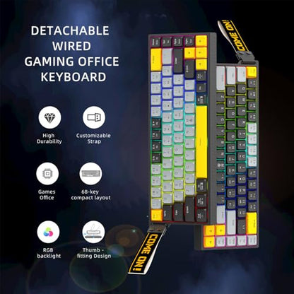 Zopsc Wired Computer Keyboard, Quiet Anti Ghosting Slim Keyboard with RGB Backlit, Scissor Switch Compact 68 Keys Keyboard for Work Gaming, Office Laptop - color: Black Gray