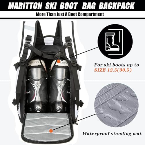 Ski Boot Bag - Boot Travel Backpack for Snowboard & Ski Boots, Helmet, Goggles, Gloves, Accessories - color: white