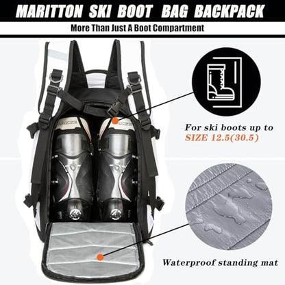 Ski Boot Bag - Boot Travel Backpack for Snowboard & Ski Boots, Helmet, Goggles, Gloves, Accessories - color: white