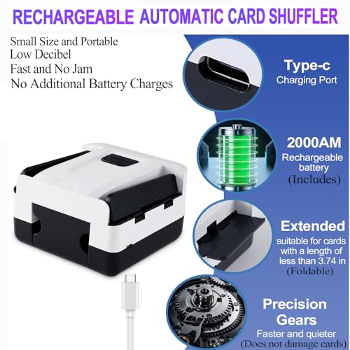 FEIERYA Automatic Card Shuffler 2/1/4/6 Deck,Battery-Operated Electric UNO Poker Shuffler,Playing Card Shuffler for Home Card Game,Travel - size: 2 Decks Rechargeable