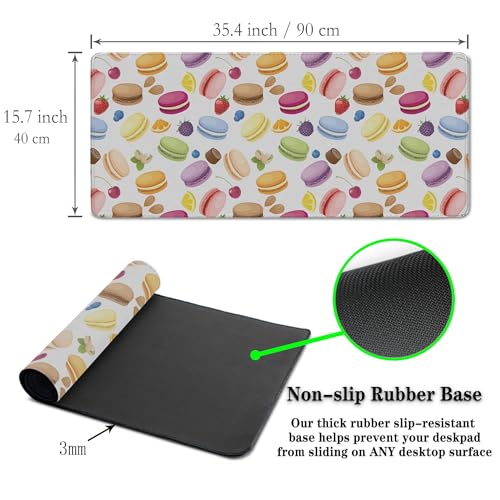 XXL Mousepad Macarons Gaming Mousepads Computer Desk Accessories for Women Keyboard Pads Ga Mouse Pad Non-Slip Rubber Base 35.4 X 15.7 for Game Office, Cake and Various Fruits - color: Macarons